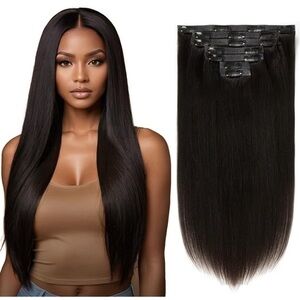 20" Yaki Straight Natural Black PU Clip Remy Human Hair Extensions 110g It#NC7